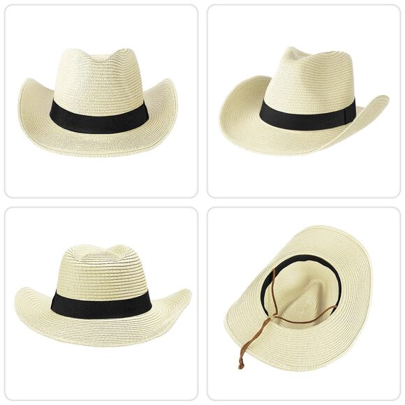 7341 Straw Cowboy Hat For Men Women Western Cowgirl Hats With Shapeable Wide - Picture 4 of 6